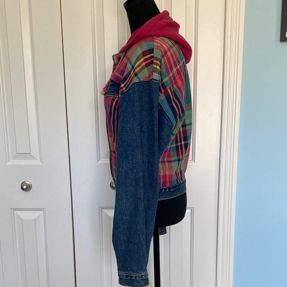 Rare Vintage Jordache Medium Denim with Colorful Plaid Accents Button Up Jacket - Picture 5 of 10